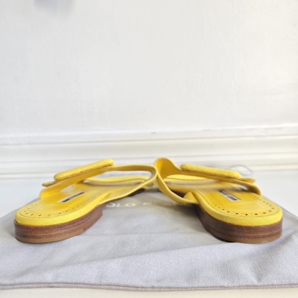 New Manolo Blahnik Tituba Buckle Dual Band Fabric Linen Sandals 7 US/37 IT - Picture 9 of 10